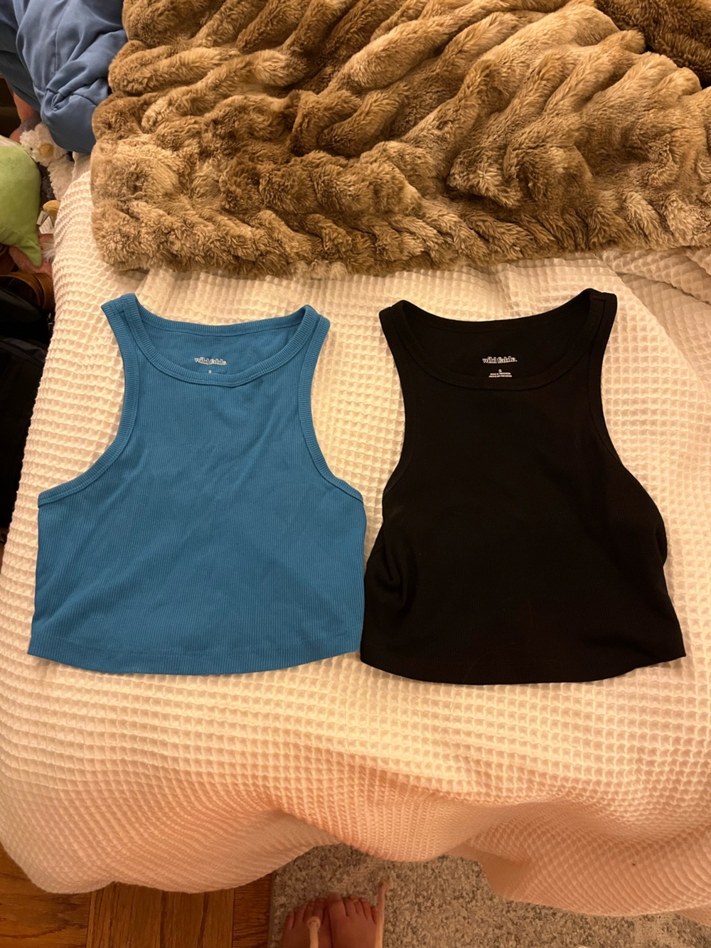 wild fable Blue & Black Ribbed Tank Tops - Set of 2
